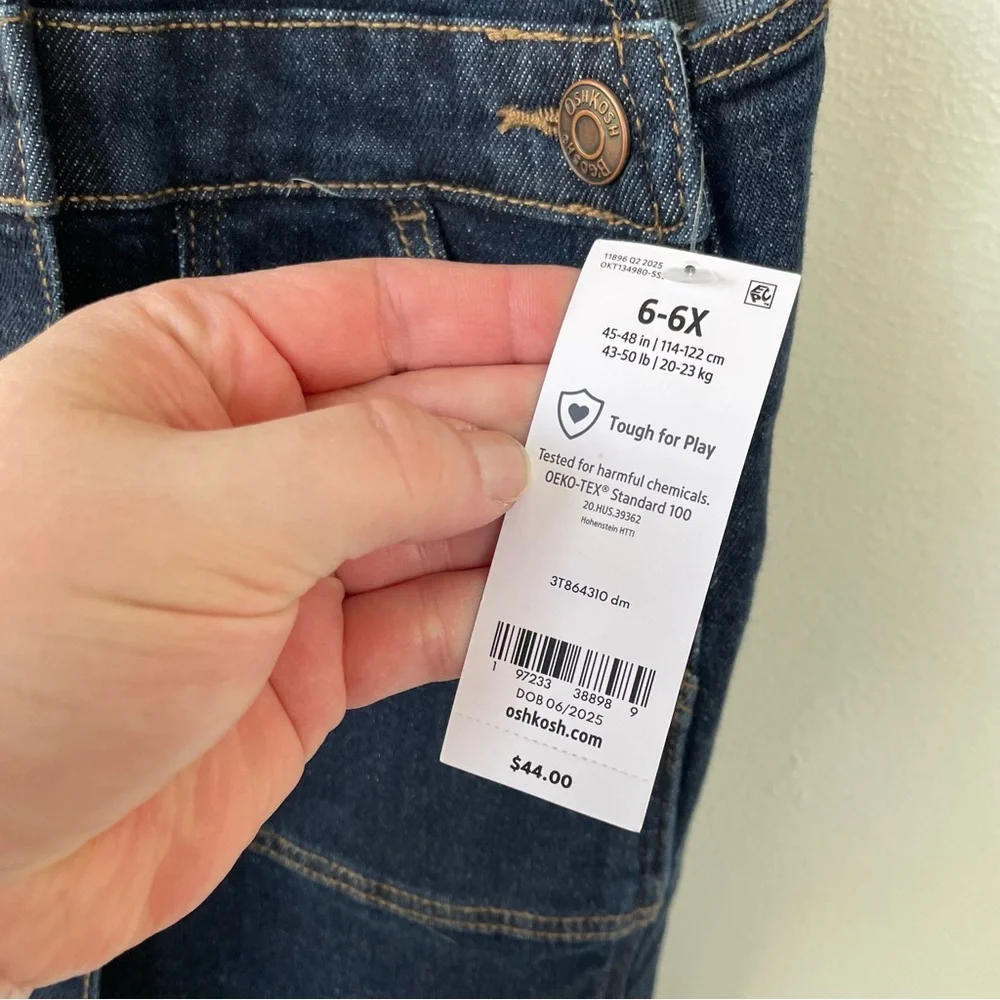 NWT OshKosh B'gosh Girls Denim Skirtall - Blue Dark Wash Denim 6/6x $44